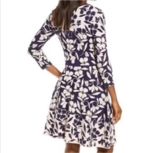 Eliza J Navy and Pink Floral Fit and Flare Knit Sweater Dress Sz S - Picture 3 of 15